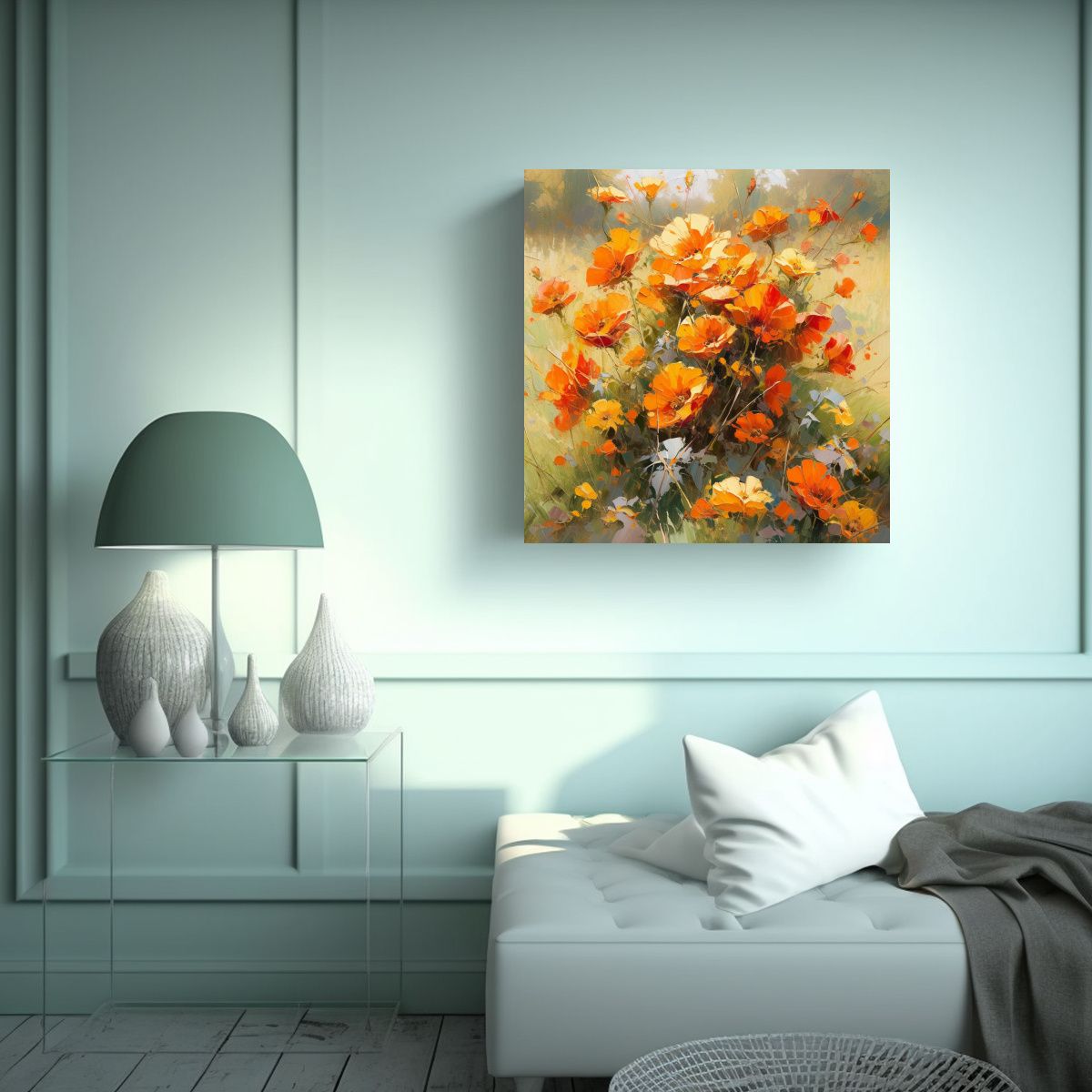 GENERICO - Pintura En Lienzo De Flores Amarillas Y Rojas En 60x60 Cm