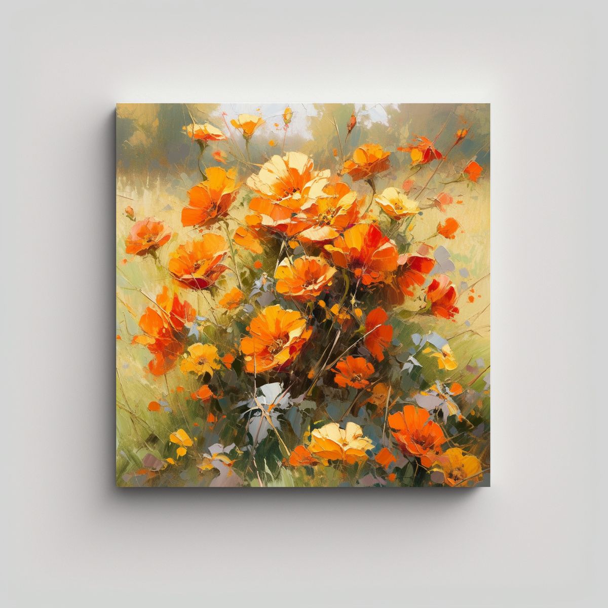 GENERICO - Pintura En Lienzo De Flores Amarillas Y Rojas En 50x50 Cm