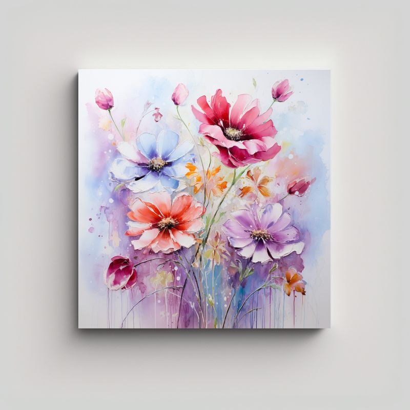 GENERICO - Pintura De Flores Acuareladas En Lienzo Estilo 50x50 Cm