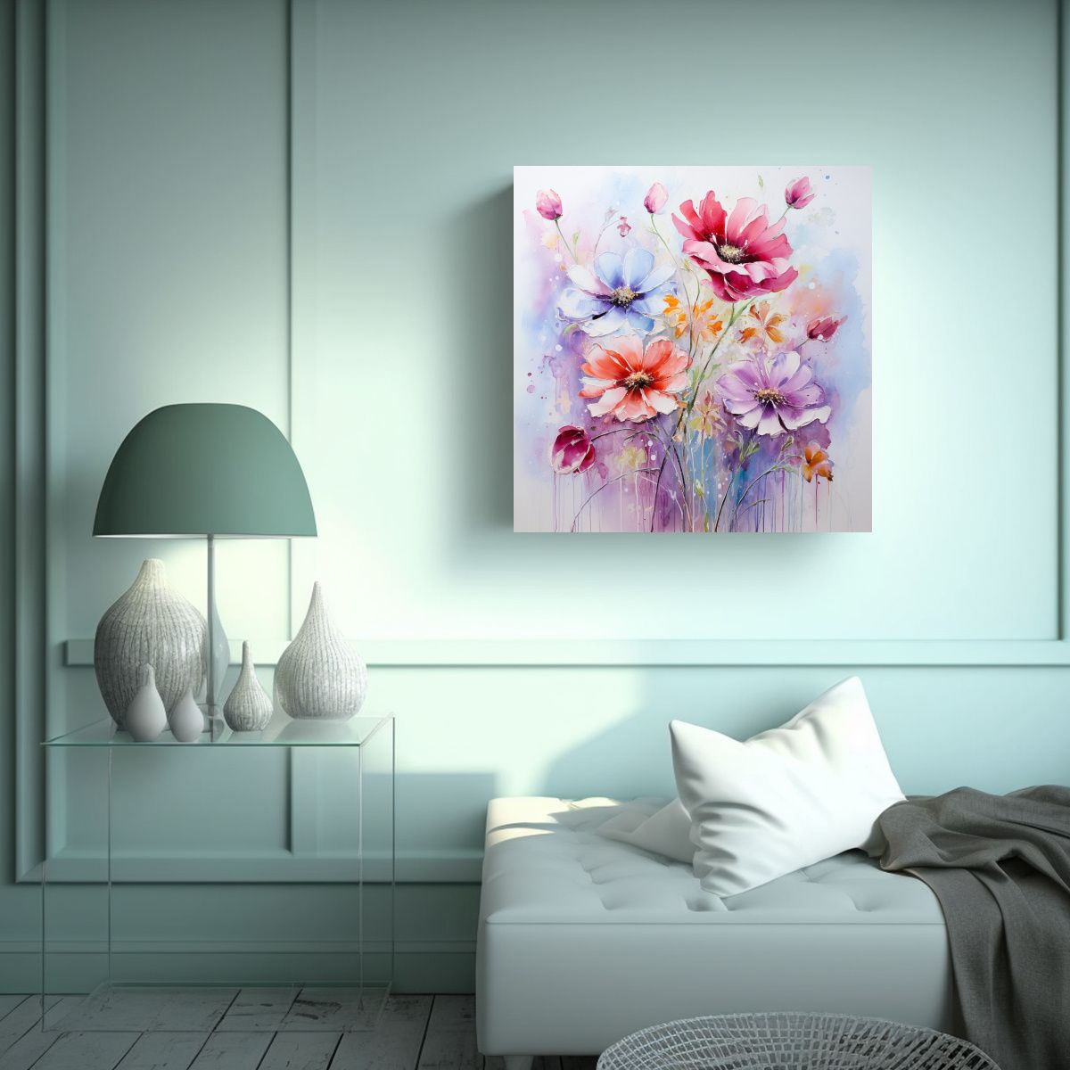 GENERICO - Pintura De Flores Acuareladas En Lienzo Estilo 50x50 Cm