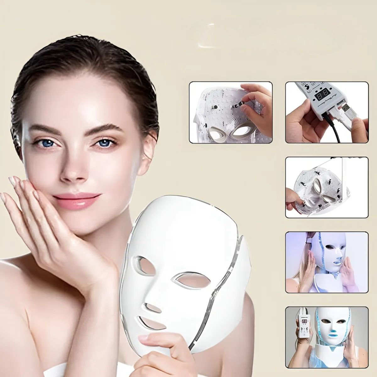 MOVI - Máscara LED con Cuello 7 en 1 – Rejuvenece y Protege tu Piel