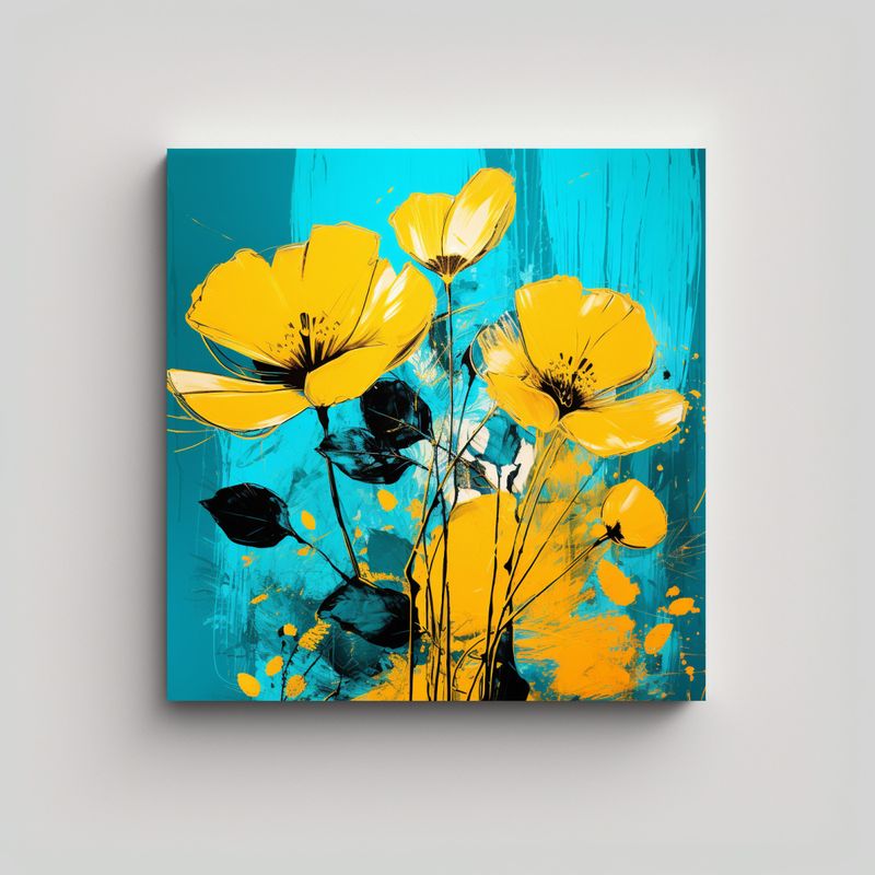 GENERICO - Cuadro Impacto Visual Yellow Y Turquesa En 70x70 Cm