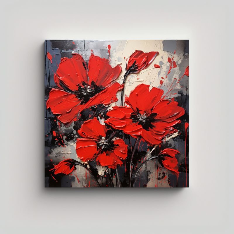 GENERICO - Pintura En Lienzo De Flores En Colores Rojo Y 60x60 Cm