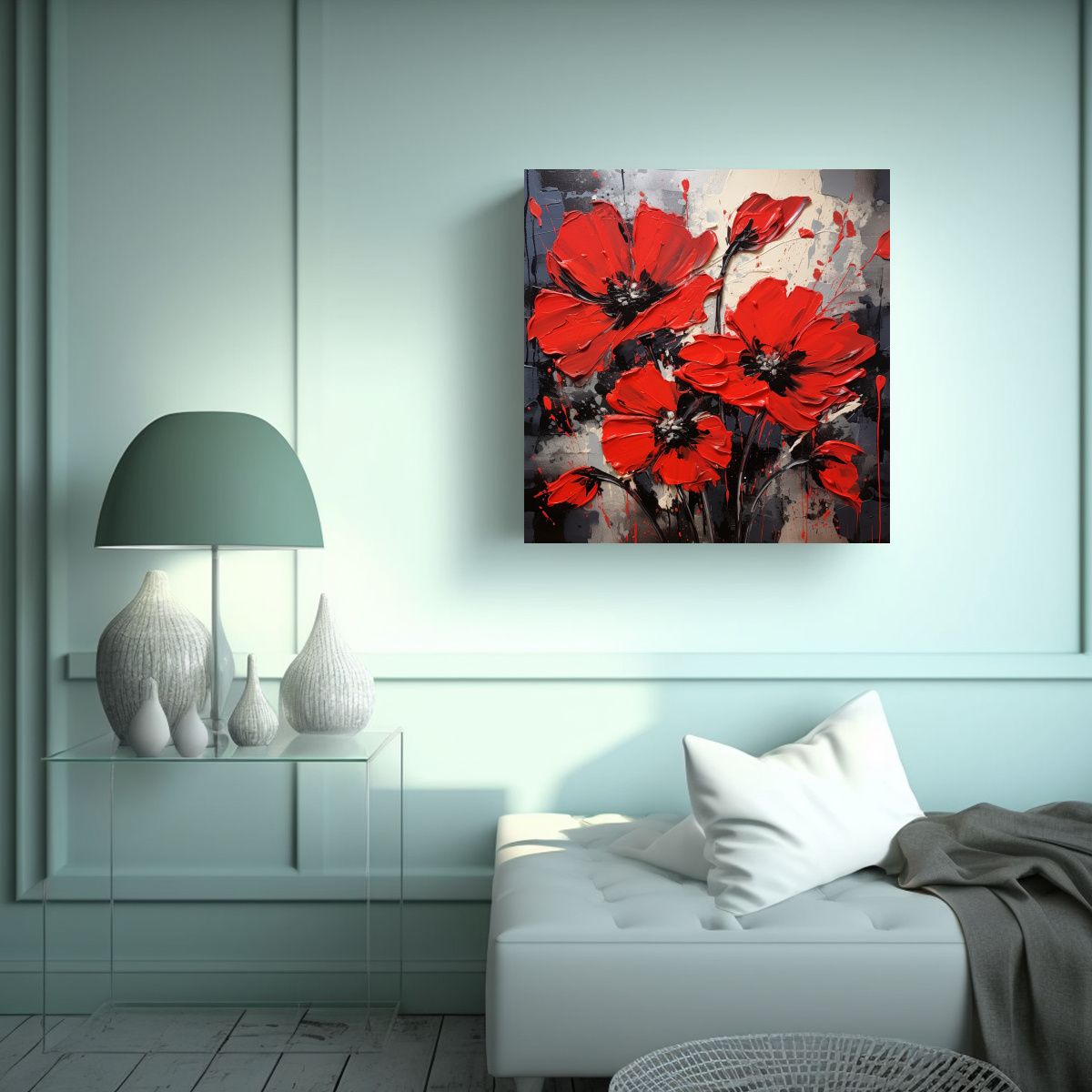 GENERICO - Pintura En Lienzo De Flores En Colores Rojo Y 50x50 Cm