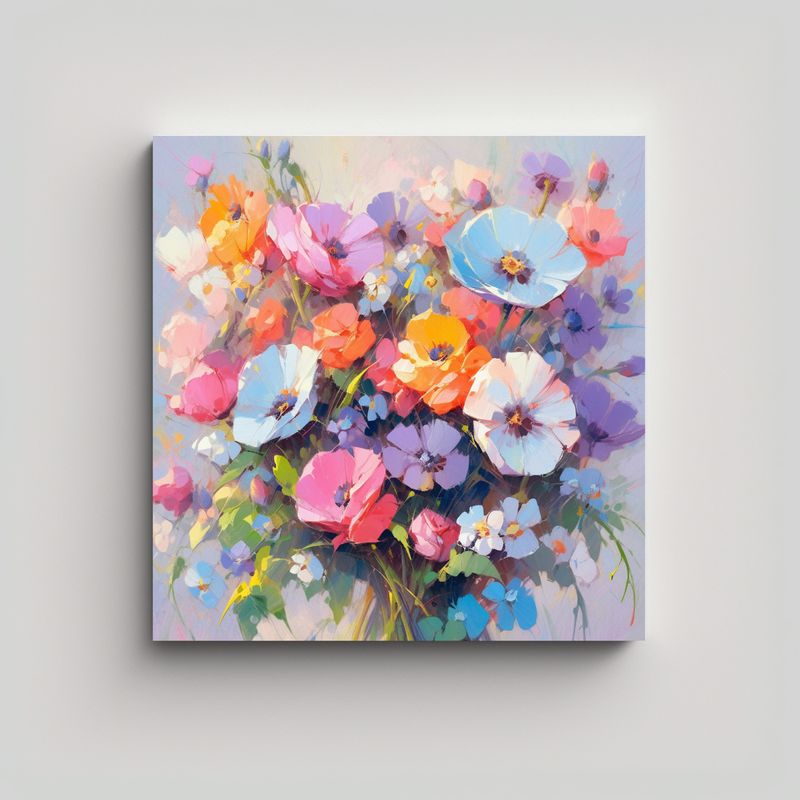 GENERICO - Cuadro De Flores Arcoíris En Lienzo Al Estilo De 90x90 Cm