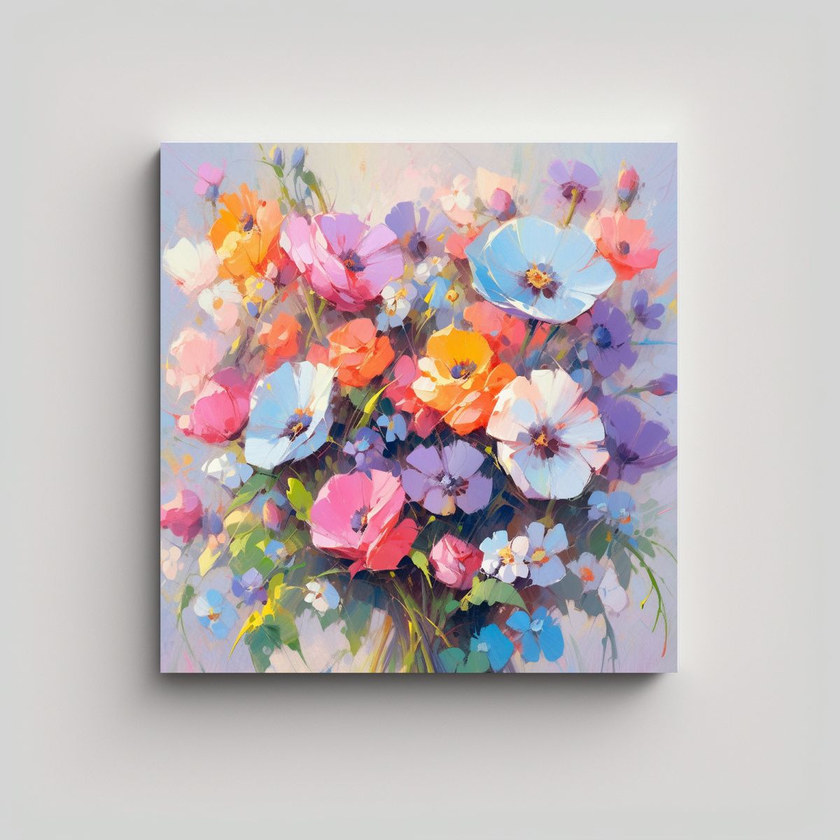 GENERICO - Cuadro De Flores Arcoíris En Lienzo Al Estilo De 80x80 Cm