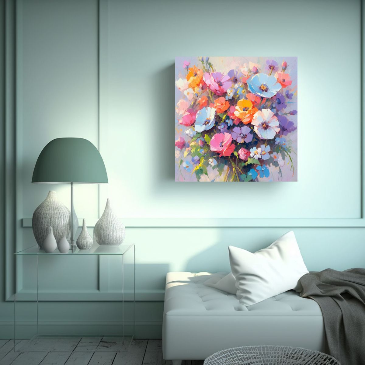 GENERICO - Cuadro De Flores Arcoíris En Lienzo Al Estilo De 80x80 Cm