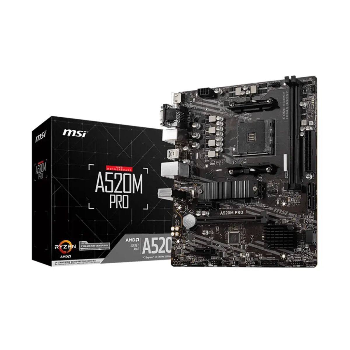MSI - Placa Madre MSI A520M PRO AMD A520 AM4 DDR4mATX Dual