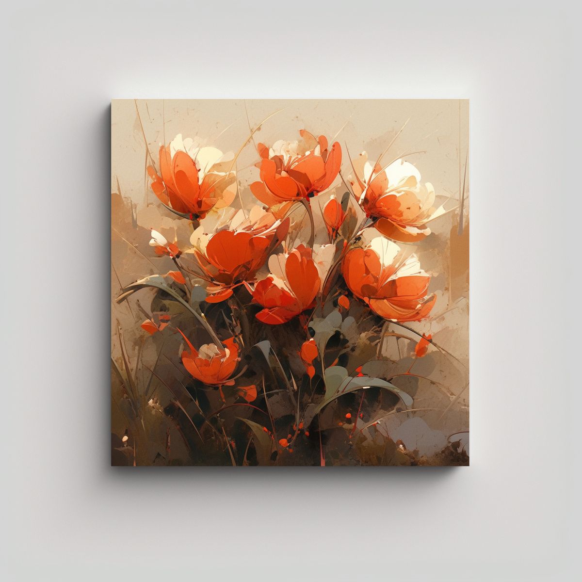 GENERICO - Pintura En Lienzo De Flores En Colores Rojo Y 70x70 Cm