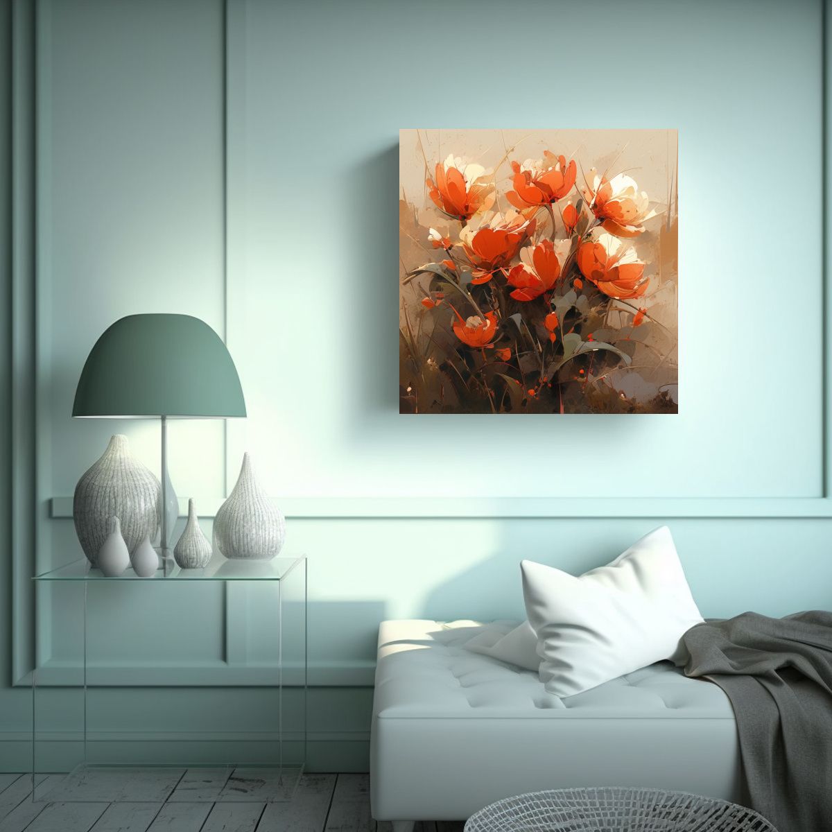 GENERICO - Pintura En Lienzo De Flores En Colores Rojo Y 60x60 Cm