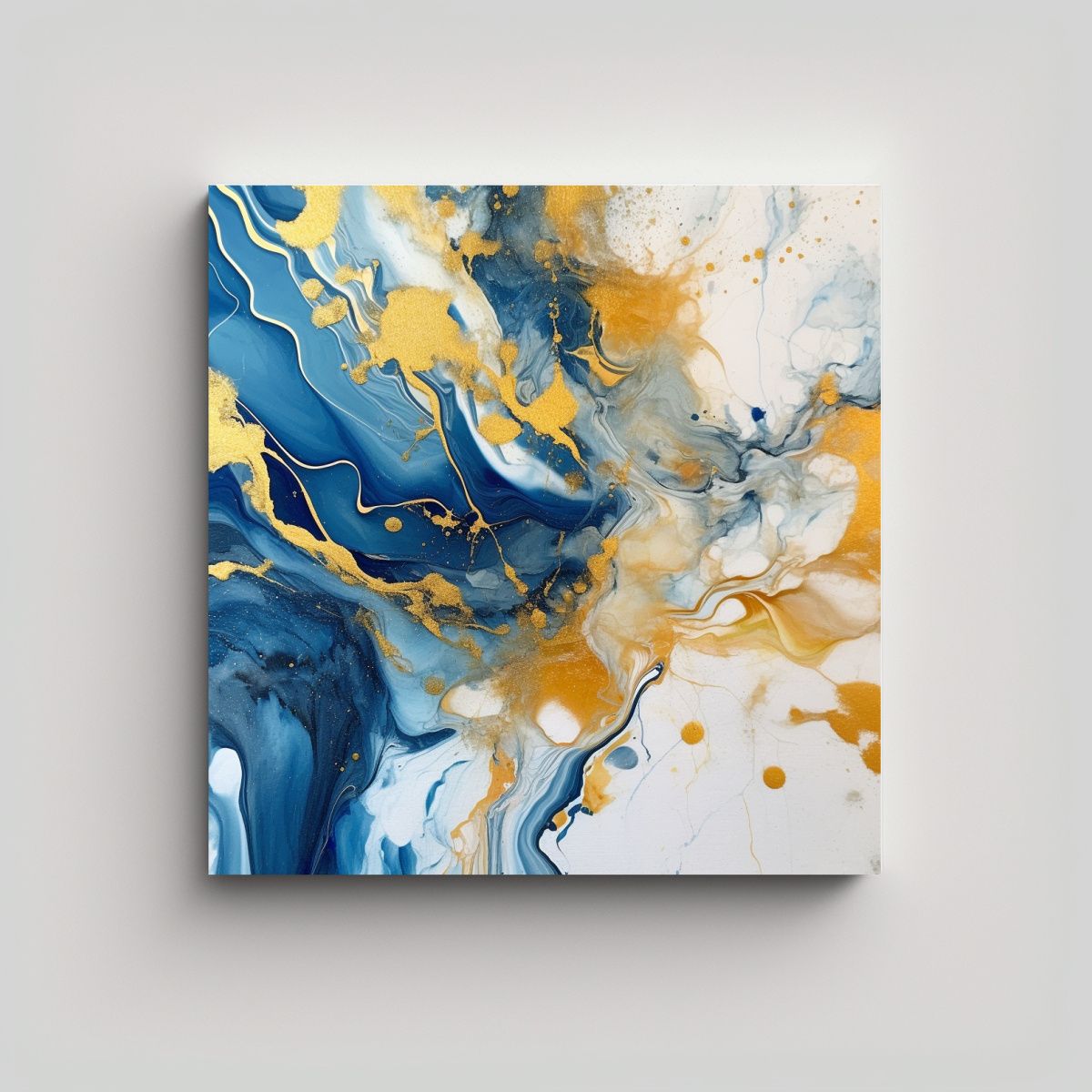 GENERICO - Pintura Abstracta Azul Y Oro Con Relieve En 90x90 Cm