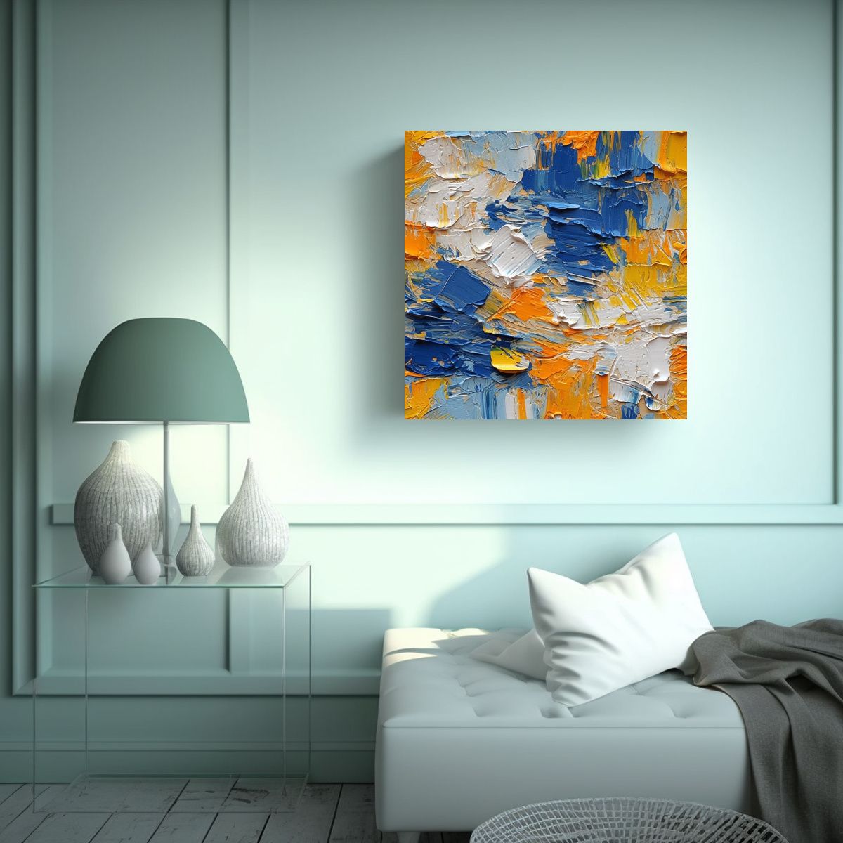 GENERICO - Cuadro Moderno Reflejo Abstracto Azul Amarillo Y 90x90 Cm