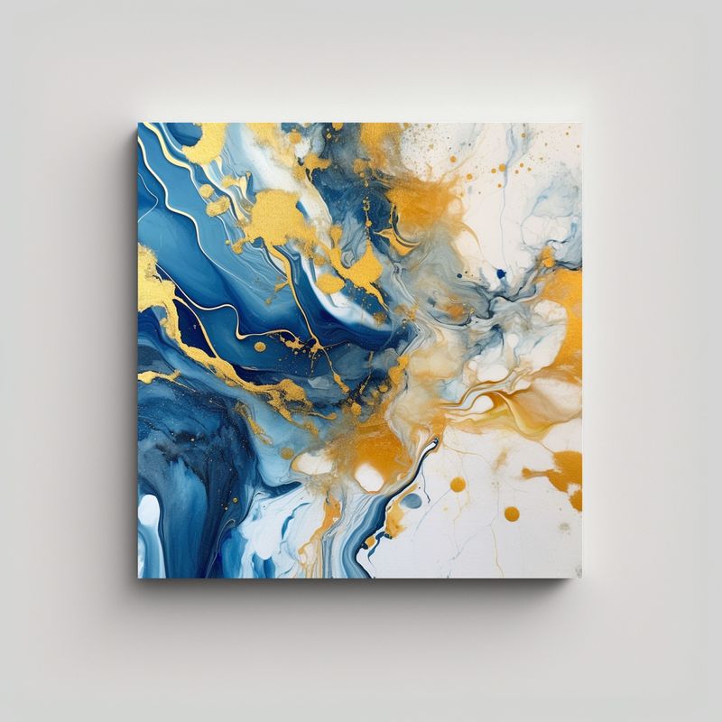 GENERICO - Pintura Abstracta Azul Y Oro Con Relieve En 50x50 Cm
