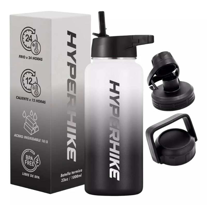 HYPERHIKE - Termo Acero Inoxidable 1lt Hyperhike Botella Térmica 3 Tapas