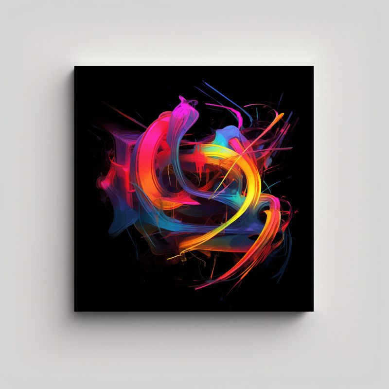 GENERICO - Pintura Abstracta Oscura AJ Con Neón En Tela De 60x60 Cm
