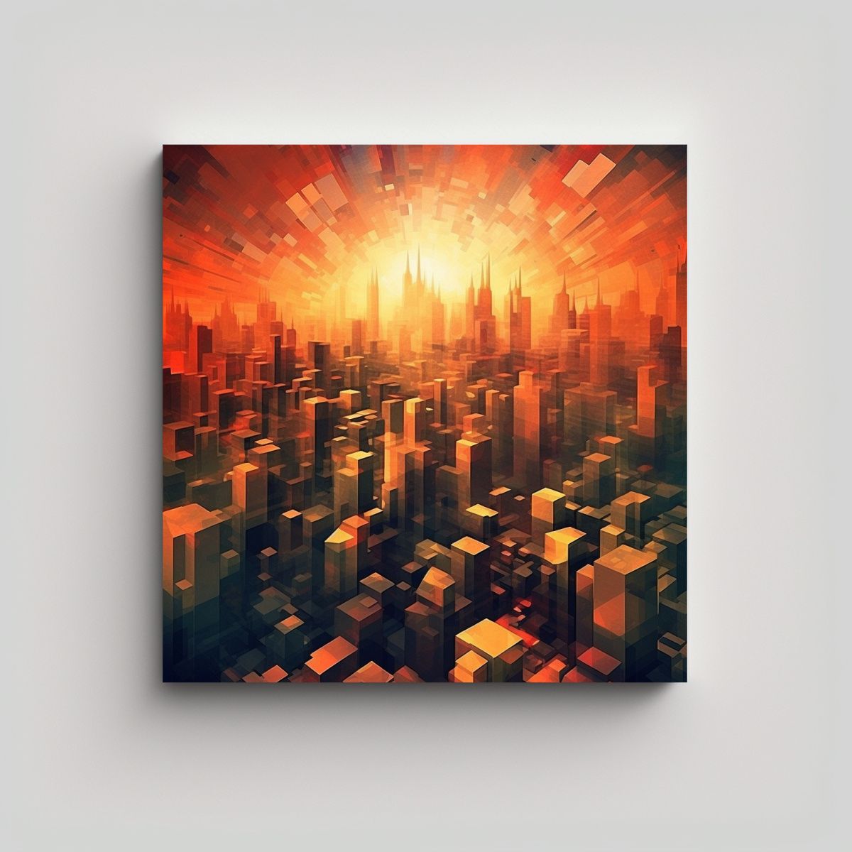 GENERICO - Cuadro Al óleo De Paisaje Urbano Al Atardecer 70x70 Cm