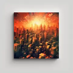 GENERICO - Cuadro Al óleo De Paisaje Urbano Al Atardecer 50x50 Cm
