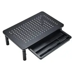 GENERICO - Base monitor soporte 3 alturas notebook PC impresora con cajón negro
