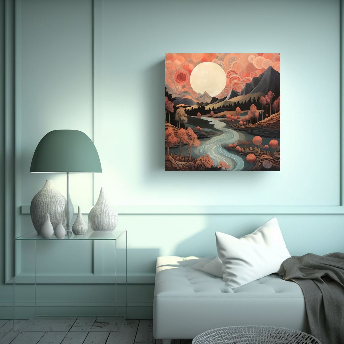 GENERICO - Paisaje Boho Pintura Lienzo Moderno Exposición 70x70 Cm
