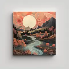 GENERICO - Paisaje Boho Pintura Lienzo Moderno Exposición 60x60 Cm