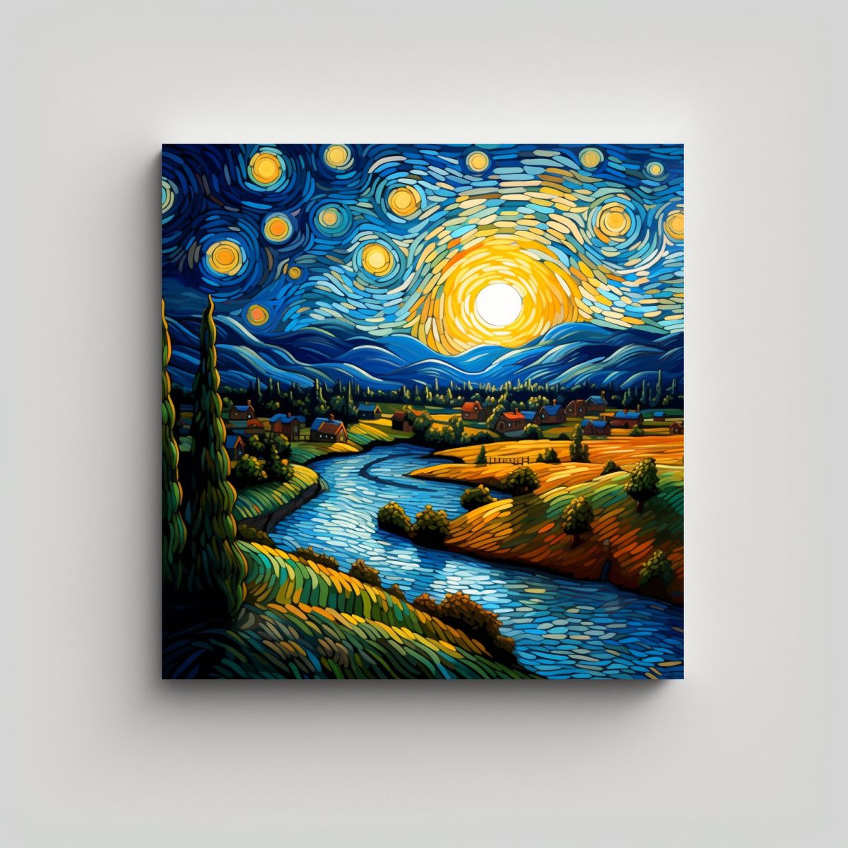 GENERICO - Lienzo De Tela Acuarela Estilo Van Gogh En 90x90 Cm