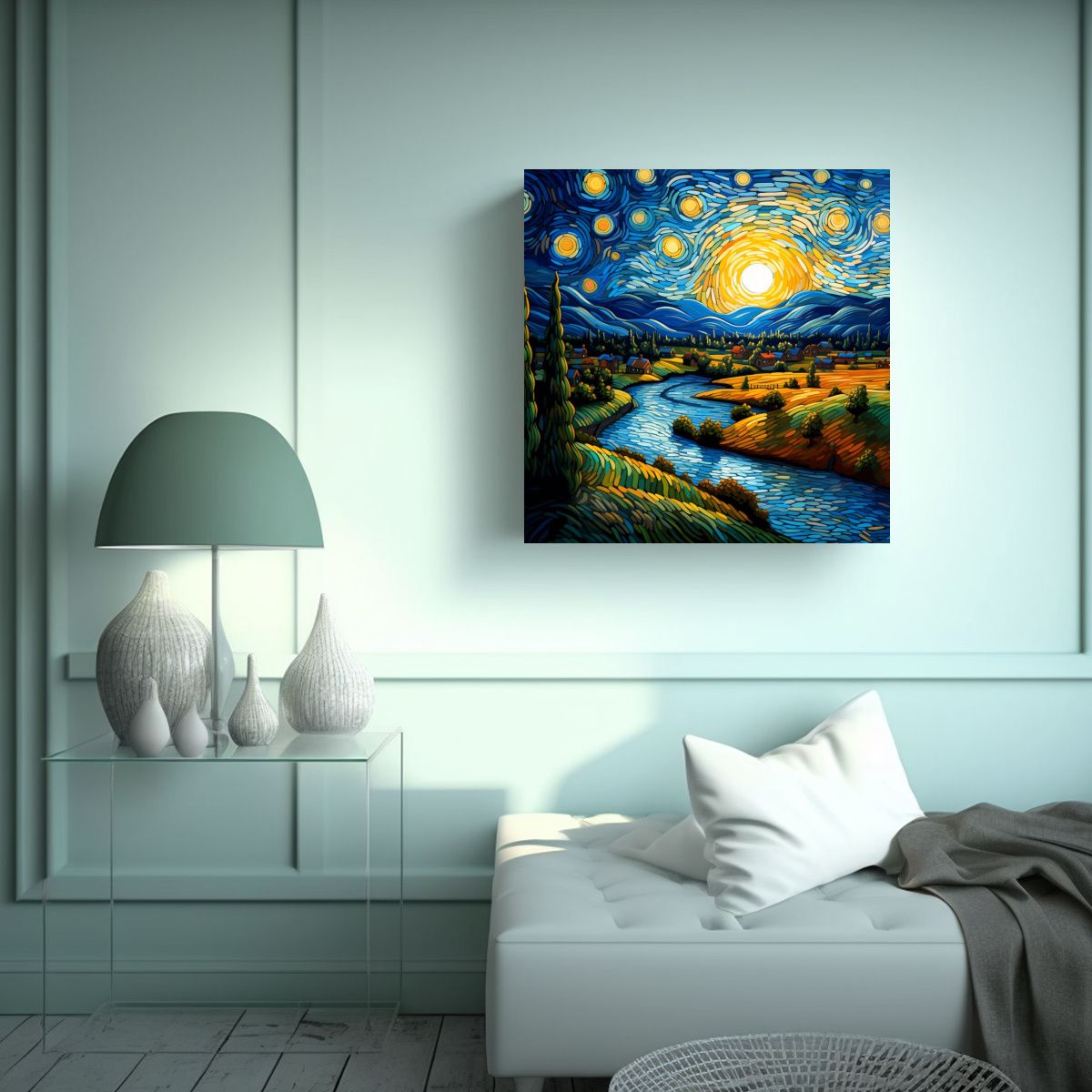GENERICO - Lienzo De Tela Acuarela Estilo Van Gogh En 90x90 Cm