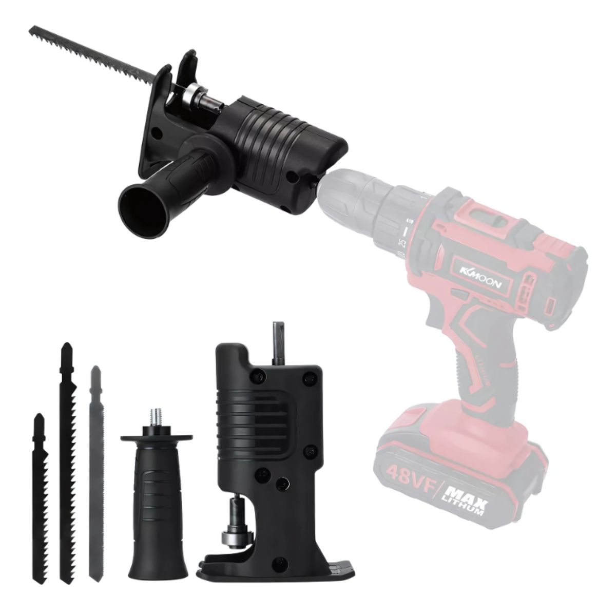 BELIDASHOP - Adaptador De Sierra Caladora Para Taladro + 3 Sierras