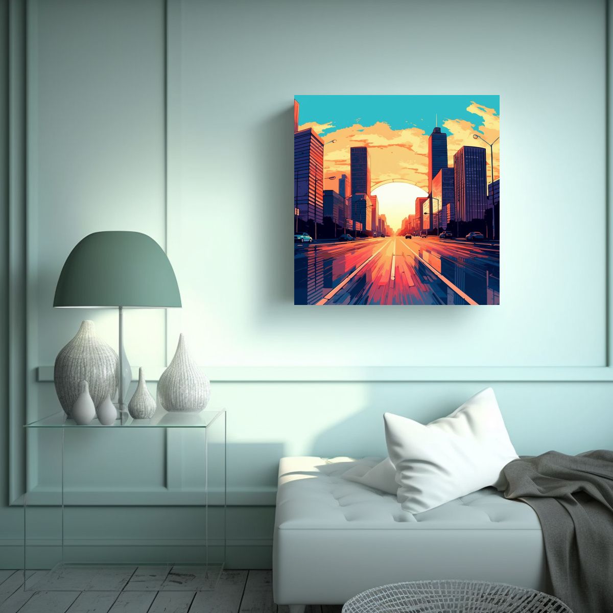 GENERICO - Cuadro Creativo Para Sala De Rascacielos Amanecer 90x90 Cm