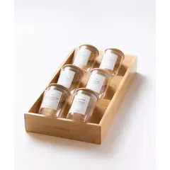 GENERICO - 6 Especieros Condimenteros Redondos Rack Bambú Cocina Etiqueta Blanca