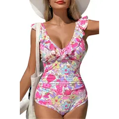 GLORIAHOON - Traje de baño sexy rosa floral control