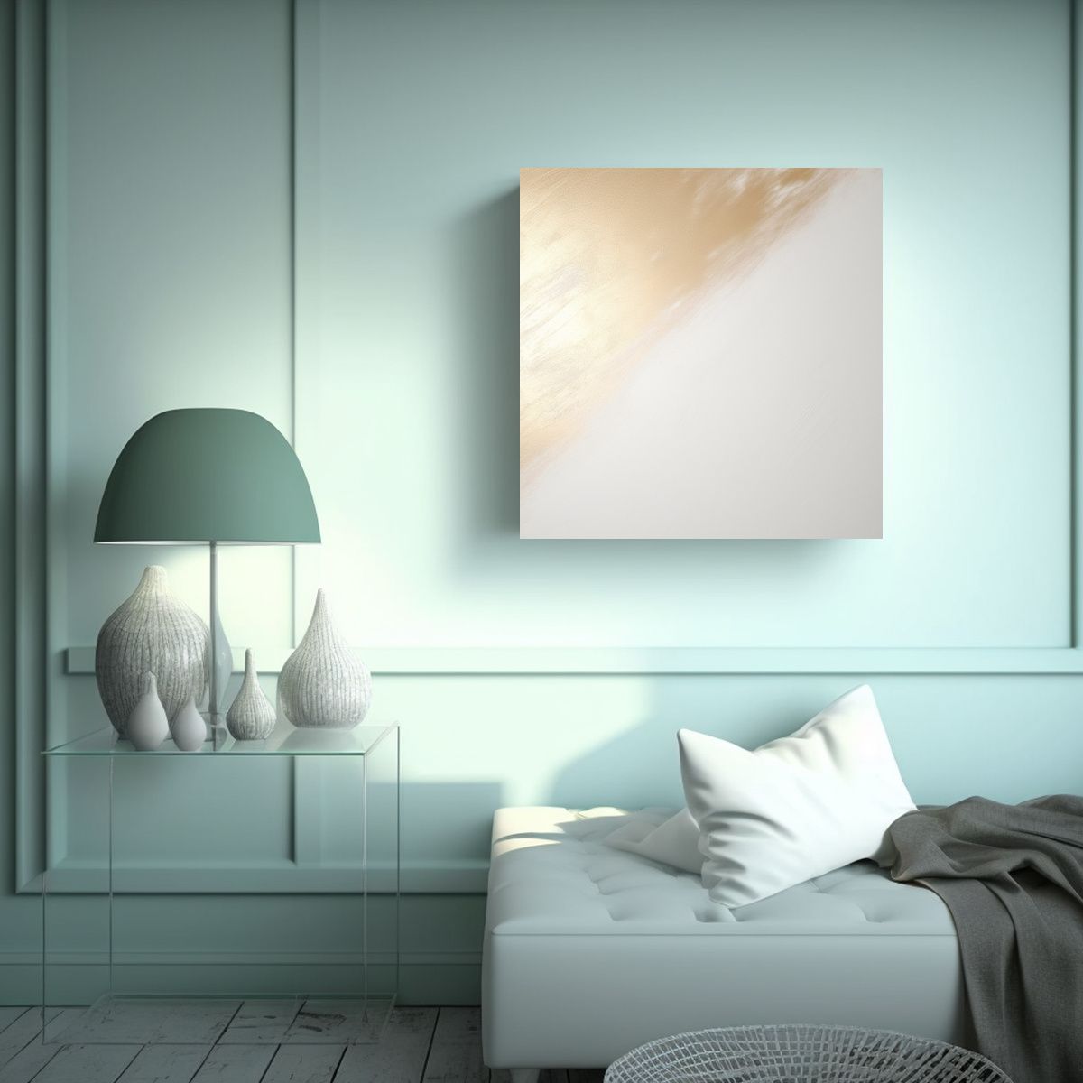 GENERICO - Cuadro Decorativo Lienzo Acuarela Blanco Y Dorado 80x80 Cm