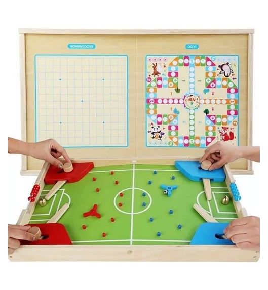 Juego Mesa Madera 3 en 1 Futbol Ludo Damas