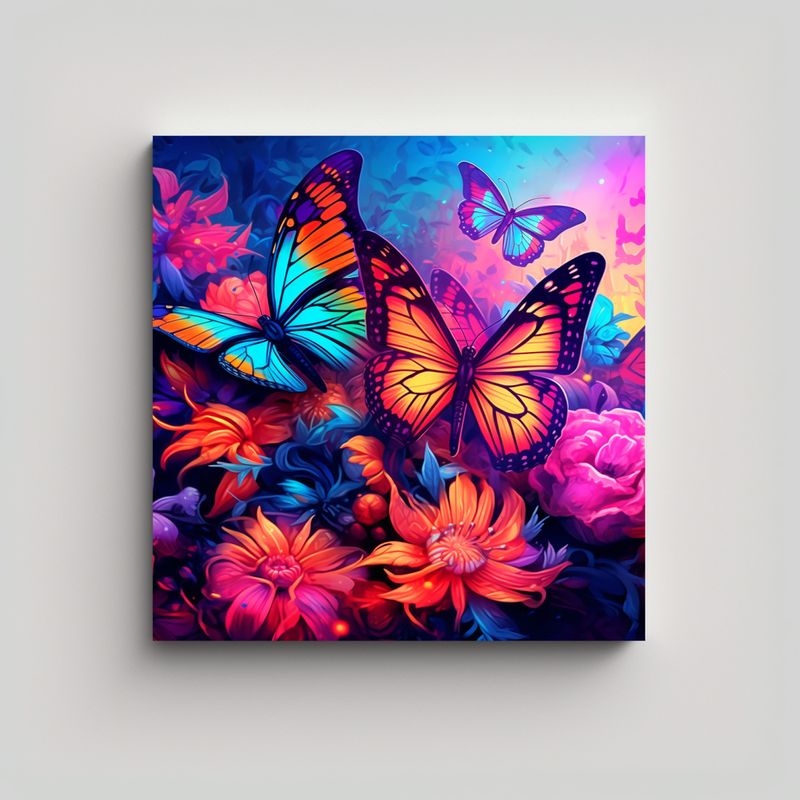 GENERICO - Cuadro Abstracto Original Con Mariposas Coloridas 70x70 Cm