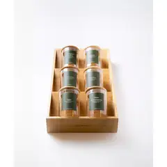 GENERICO - 6 Especieros Condimenteros Redondos Rack Bambú Cocina Etiqueta Verde