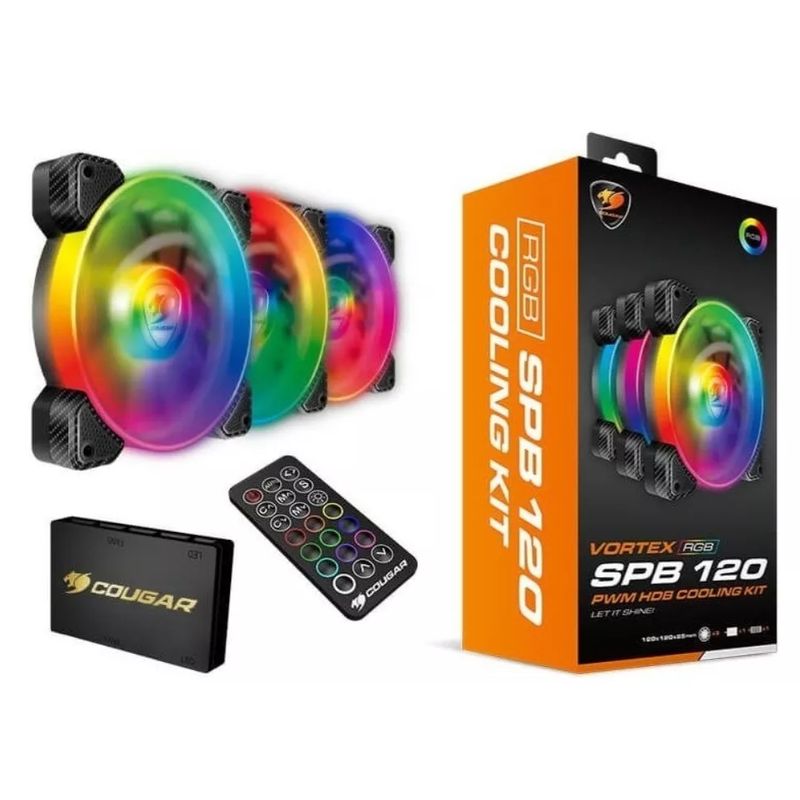 COUGAR - Kit de 3 Ventiladores 12 cm - Cougar - Vortex RGB SPB 120 + C. Remoto