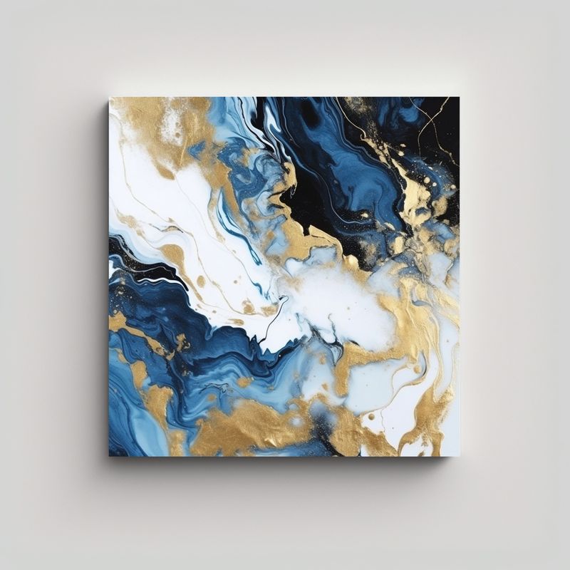 GENERICO - Cuadro Abstracto De Mármol Dorado Y Azul Para 80x80 Cm