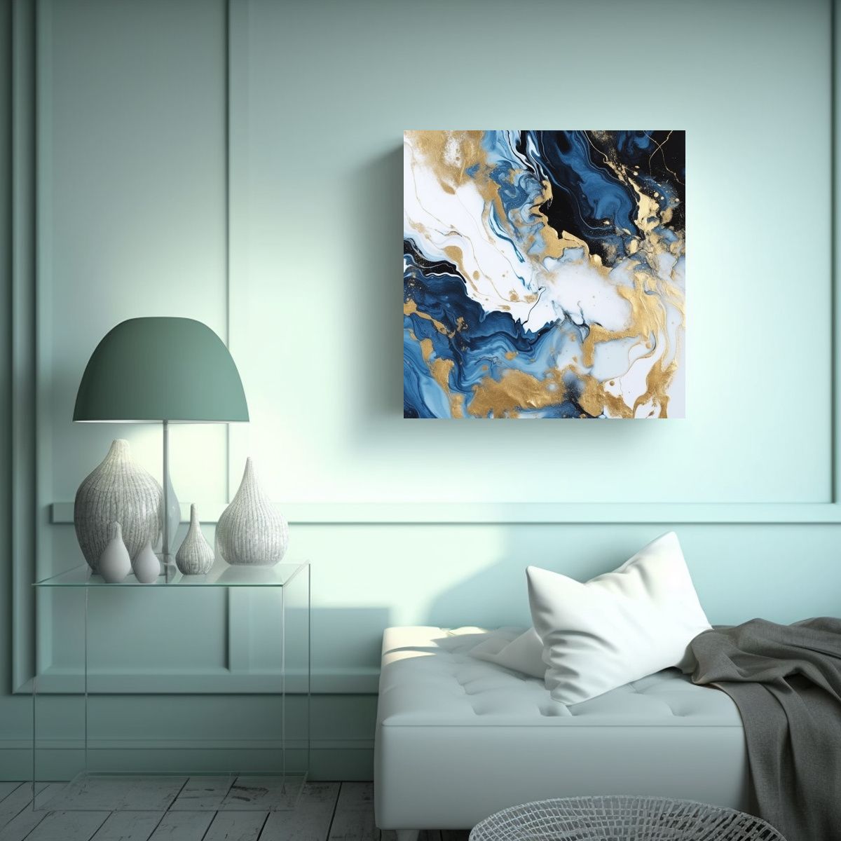 GENERICO - Cuadro Abstracto De Mármol Dorado Y Azul Para 50x50 Cm