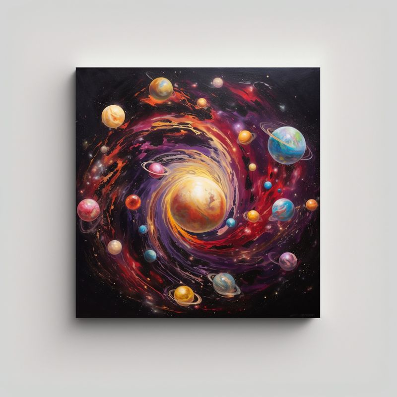 GENERICO - 1 Cuadro Abstracto De Galaxias Múltiples Arte 90x90 Cm