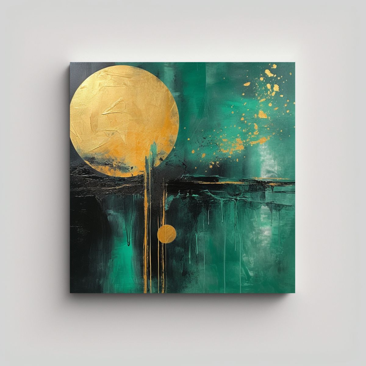 GENERICO - Pintura Abstracta Elegante Con Detalles Dorados Y 90x90 Cm