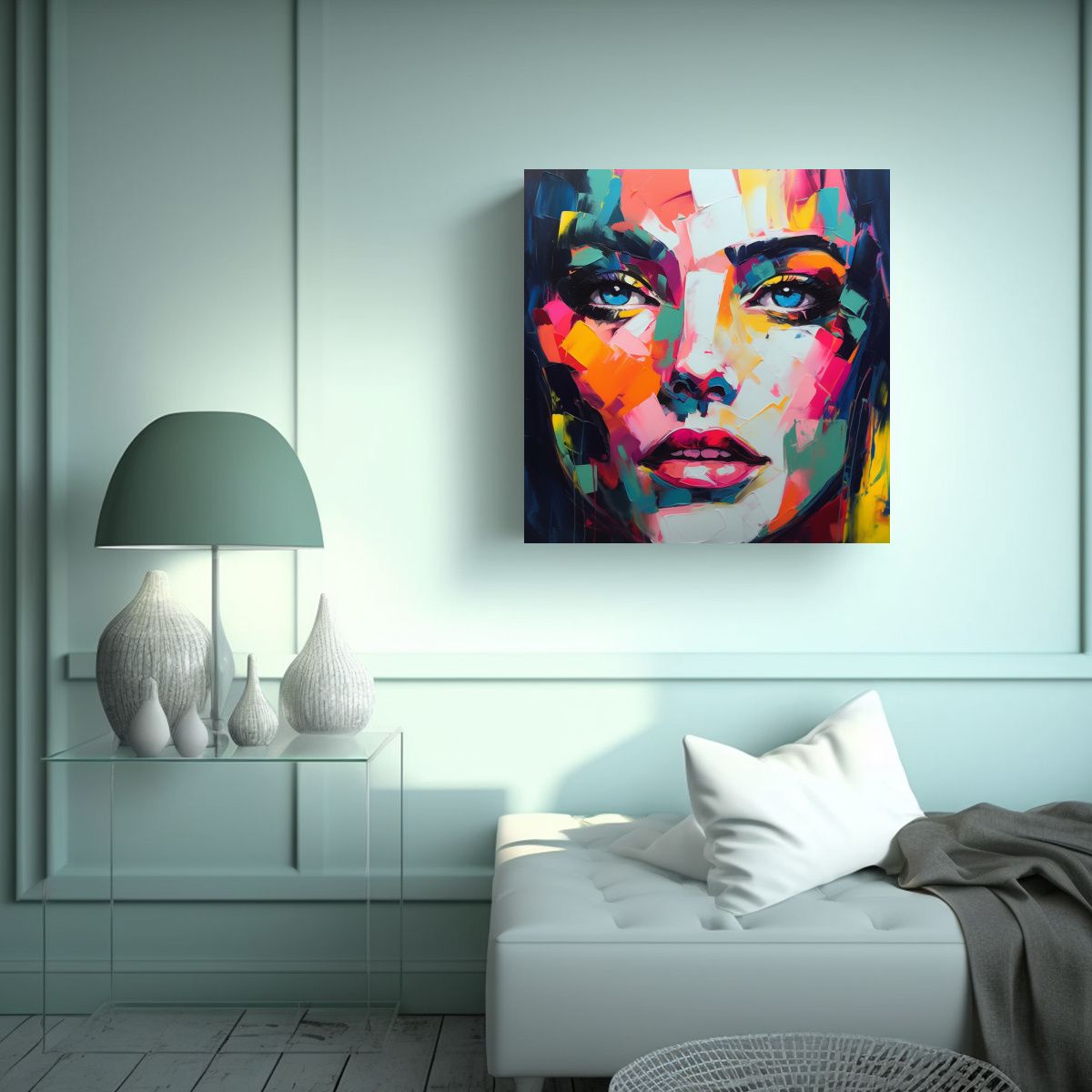 GENERICO - Pintura Al óleo Multicolor De Rostro Femenino En 50x50 Cm
