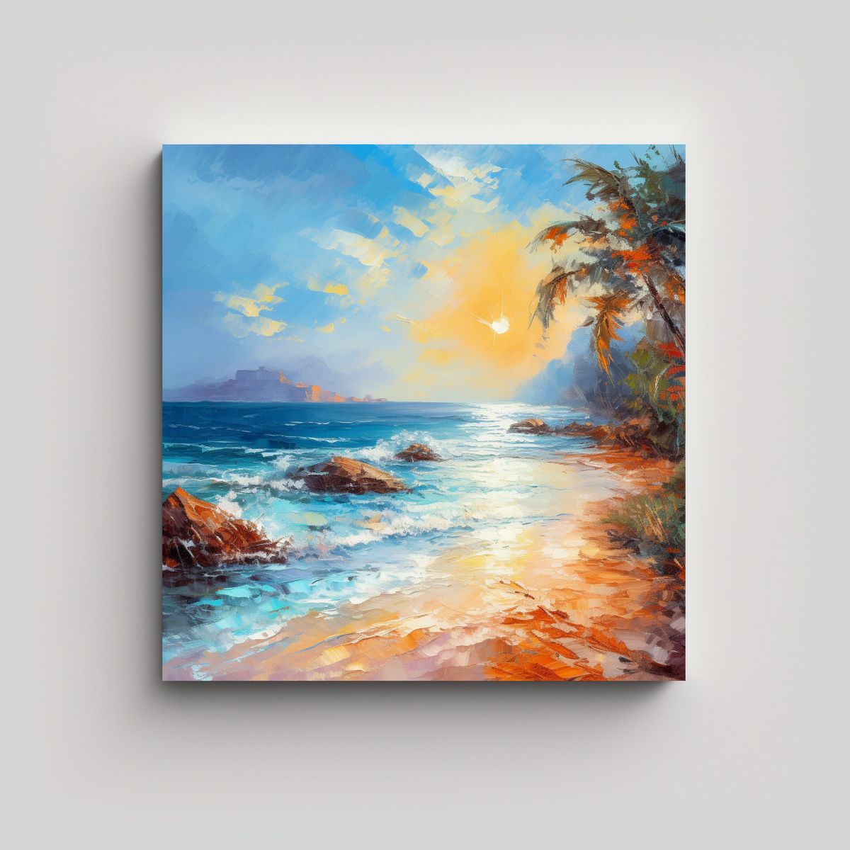 GENERICO - Paisaje Marino Soleado En Lienzo Estilo Pintura 60x60 Cm