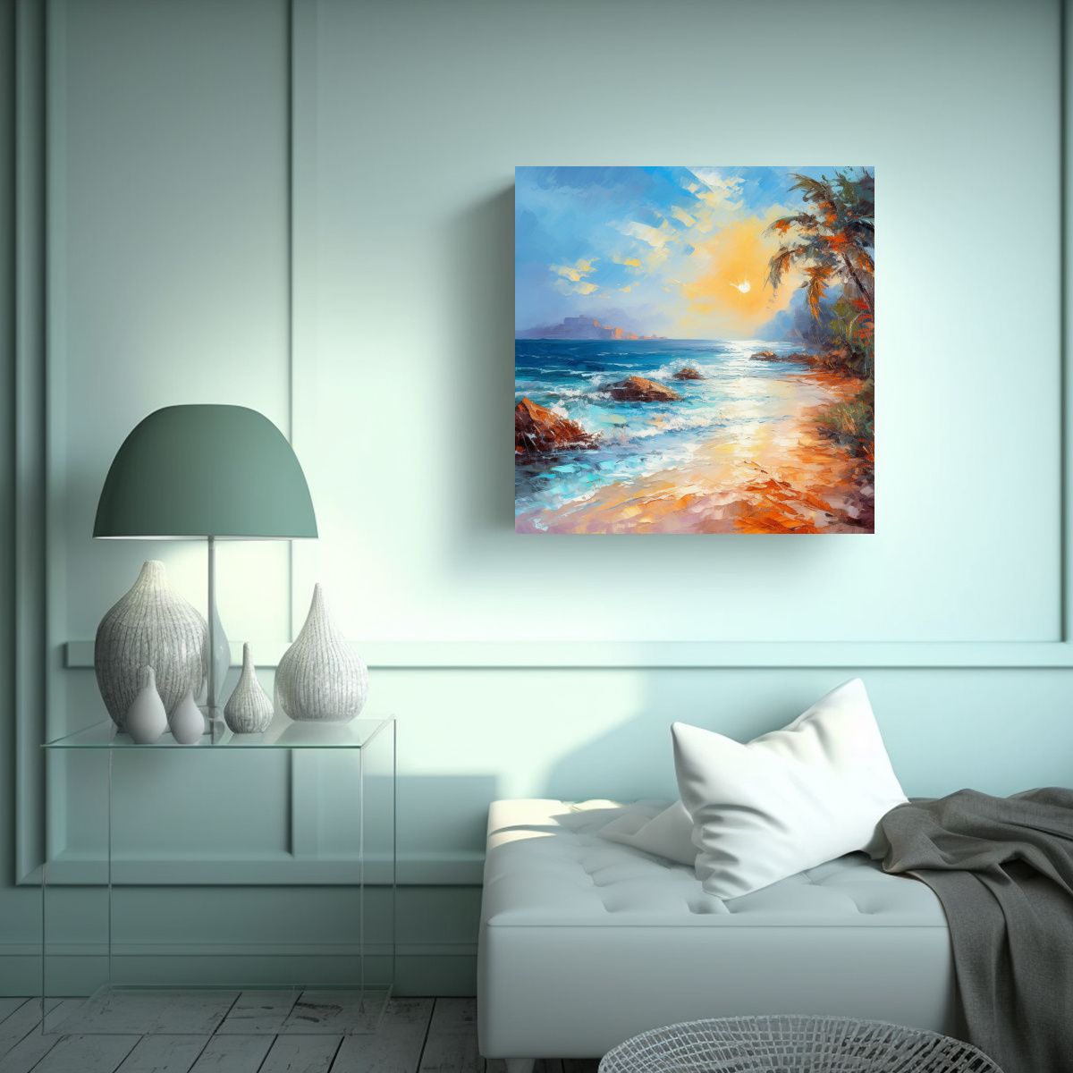 GENERICO - Paisaje Marino Soleado En Lienzo Estilo Pintura 60x60 Cm