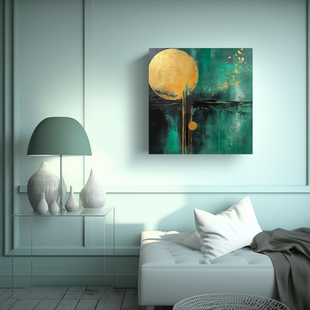 GENERICO - Pintura Abstracta Elegante Con Detalles Dorados Y 60x60 Cm