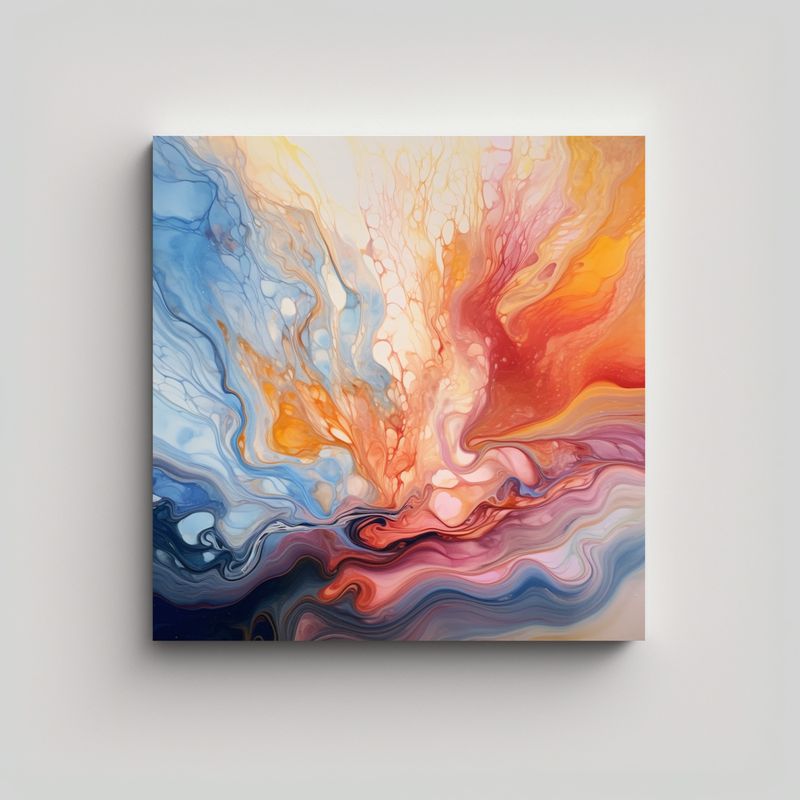 GENERICO - Pintura Abstracta En Lienzo Con Vibrantes Líneas 80x80 Cm