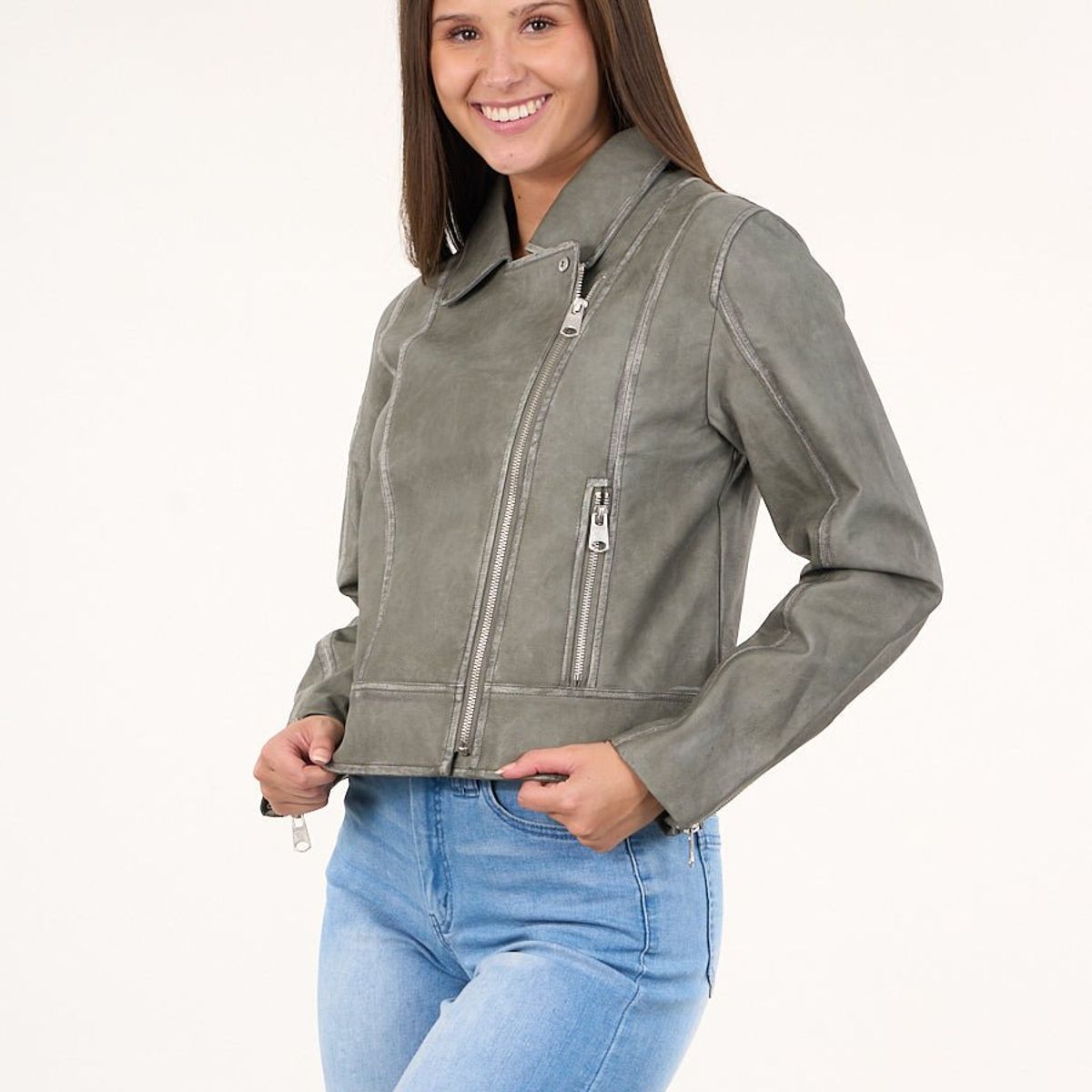 POLEMIC - Chaqueta biker PU procesada Verde VW9748 Polemic