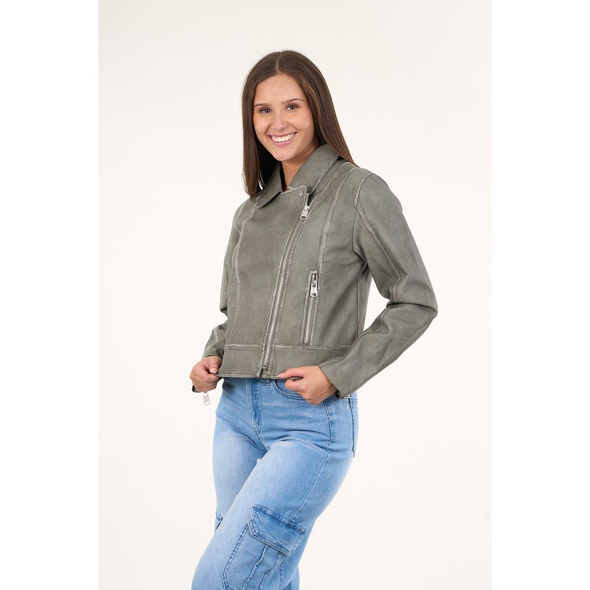 POLEMIC - Chaqueta biker PU procesada Verde VW9748 Polemic