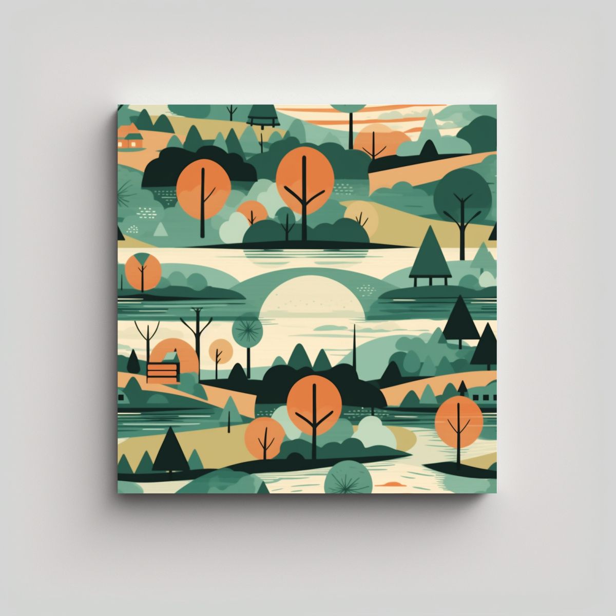 GENERICO - Paisajes Modernos De Mediados De Siglo En Lienzo 70x70 Cm