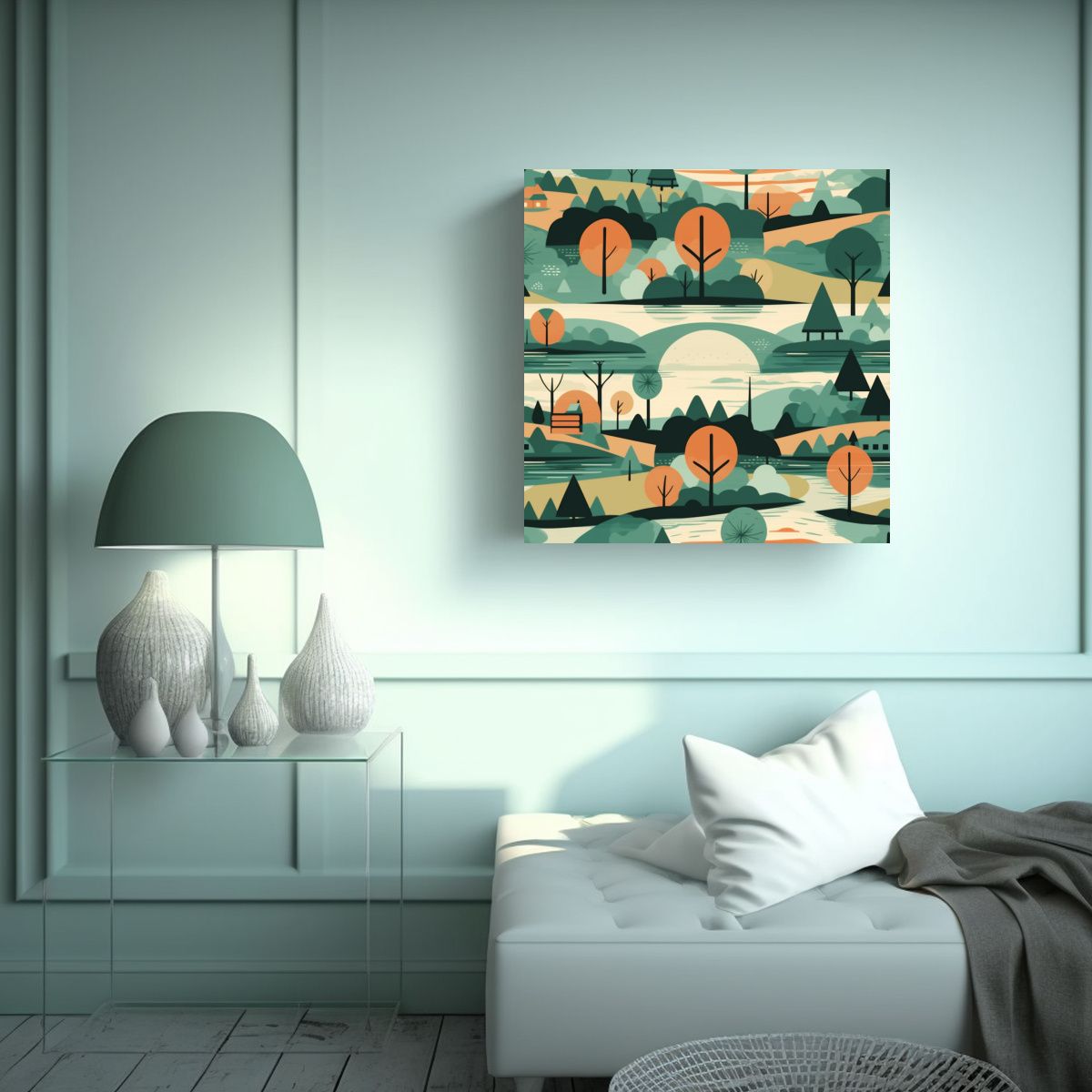 GENERICO - Paisajes Modernos De Mediados De Siglo En Lienzo 60x60 Cm