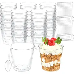 Pasteleria - Pack X50 Vasos Postres + 50 Cucharas Postres Desechables