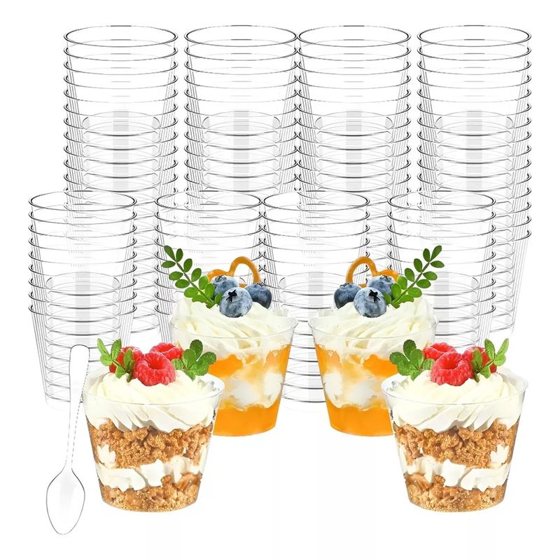 Pasteleria - Set X100 Vasos Postres + 100 Cucharas Postres Desechables